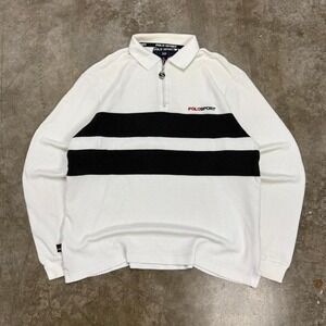 Vintage Y2K Polo Sport White & Navy Blue Stripped Quarter Zip Size L